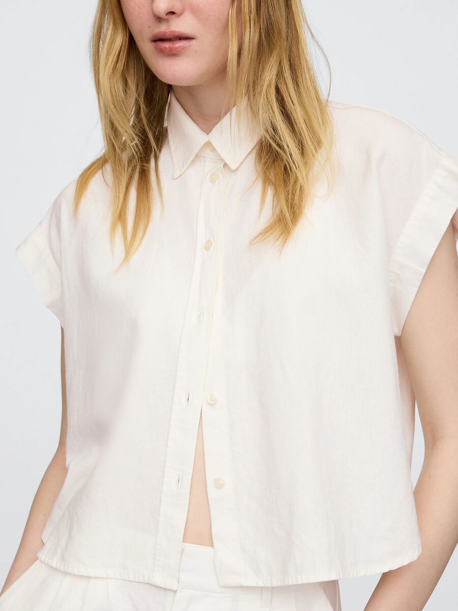 Camicia senza maniche bianca in lino e viscosa_2