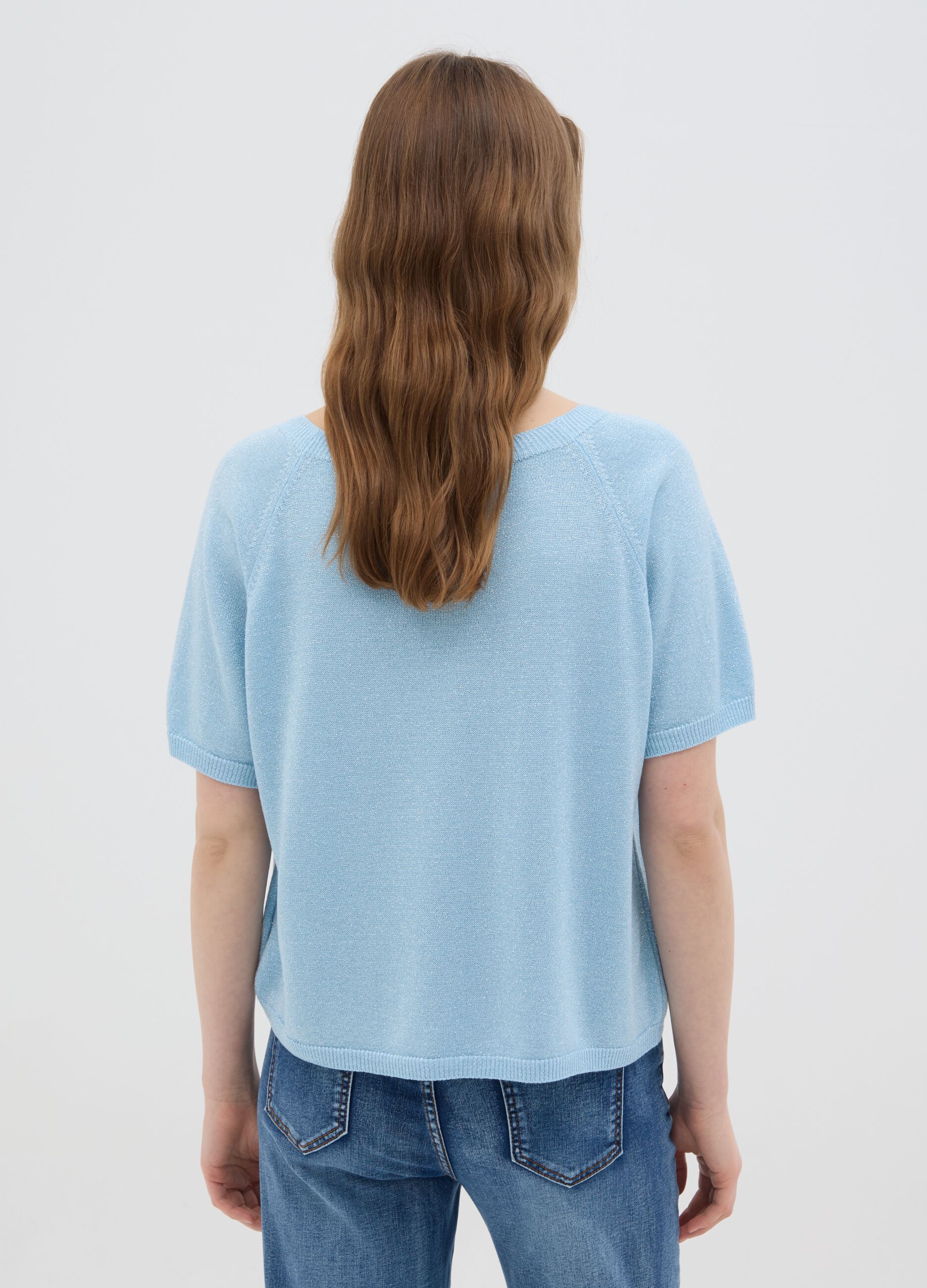 Women's blue viscose regular fit top with boat neckline