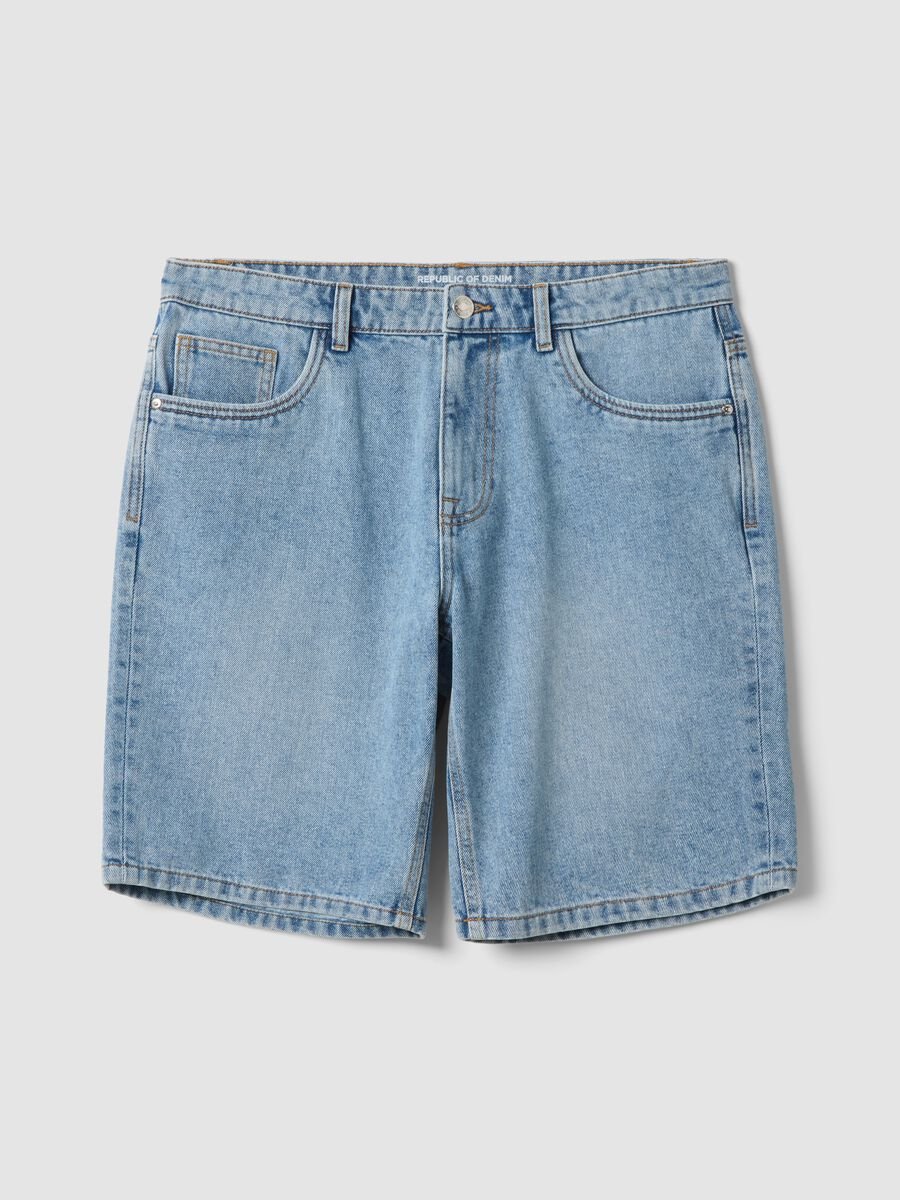 Blue denim Bermuda shorts in cotton blend, regular fit_4