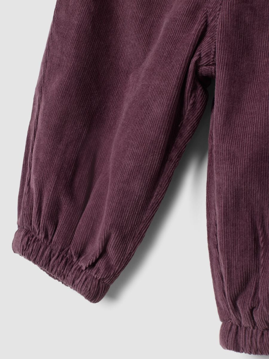 Purple pure cotton trousers with floral embroidery_3