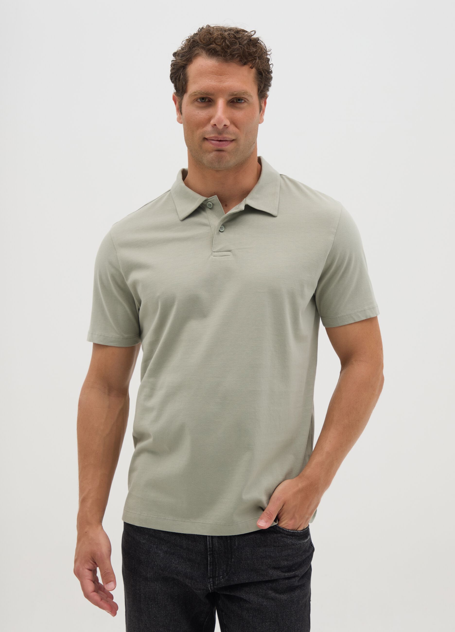 Men's pure cotton green polo shirt, regular fit