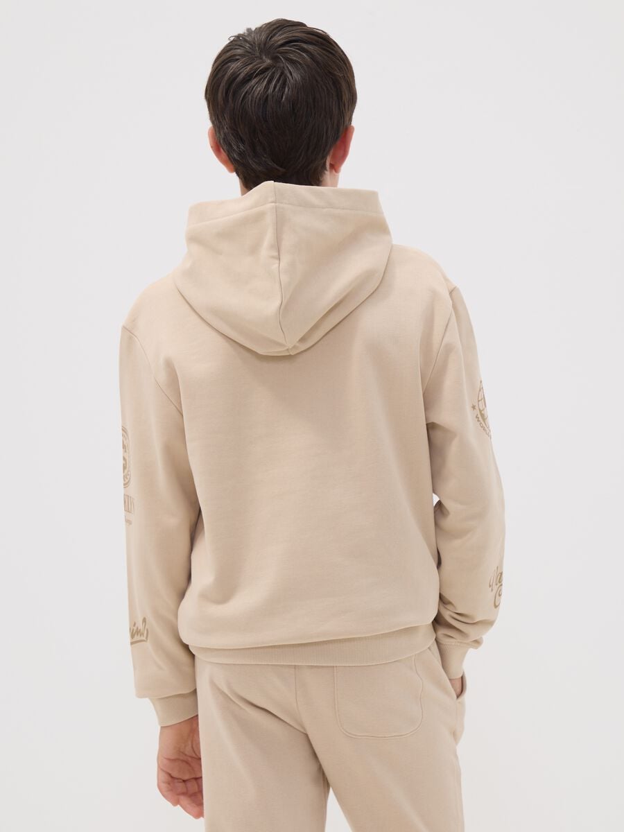 Felpa beige in puro cotone con cappuccio e stampa New York per ragazzo_2