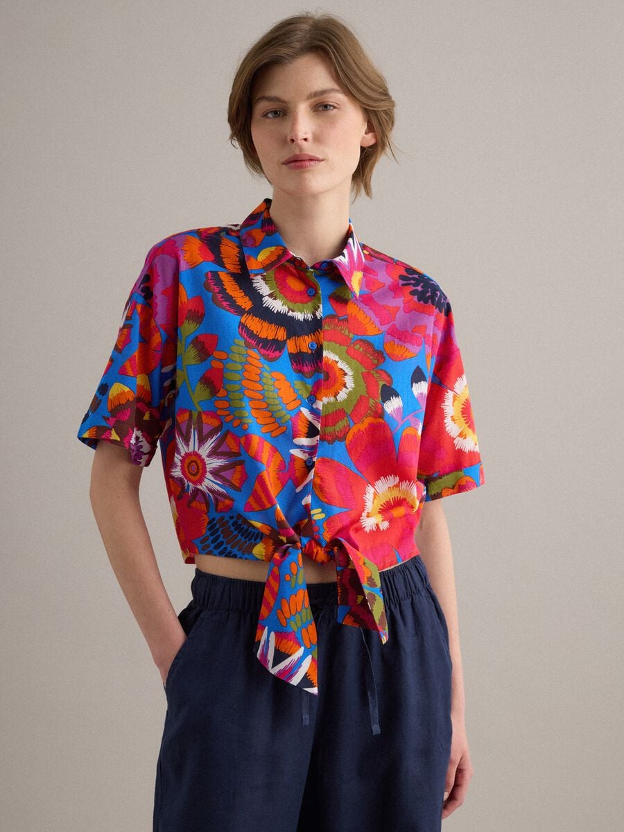 Camicia crop multicolor in puro cotone_0