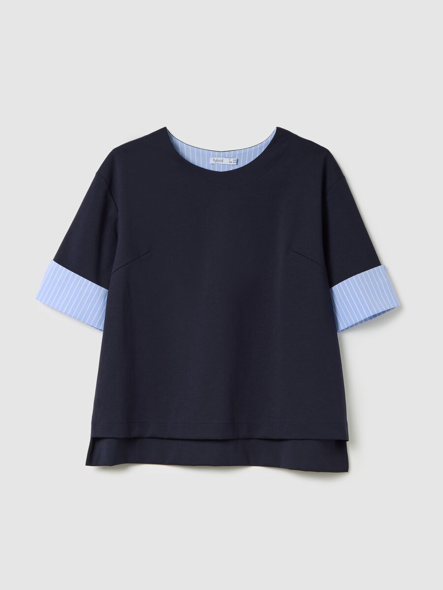 Blue Blouse with Contrast Sleeves Hybrid_4