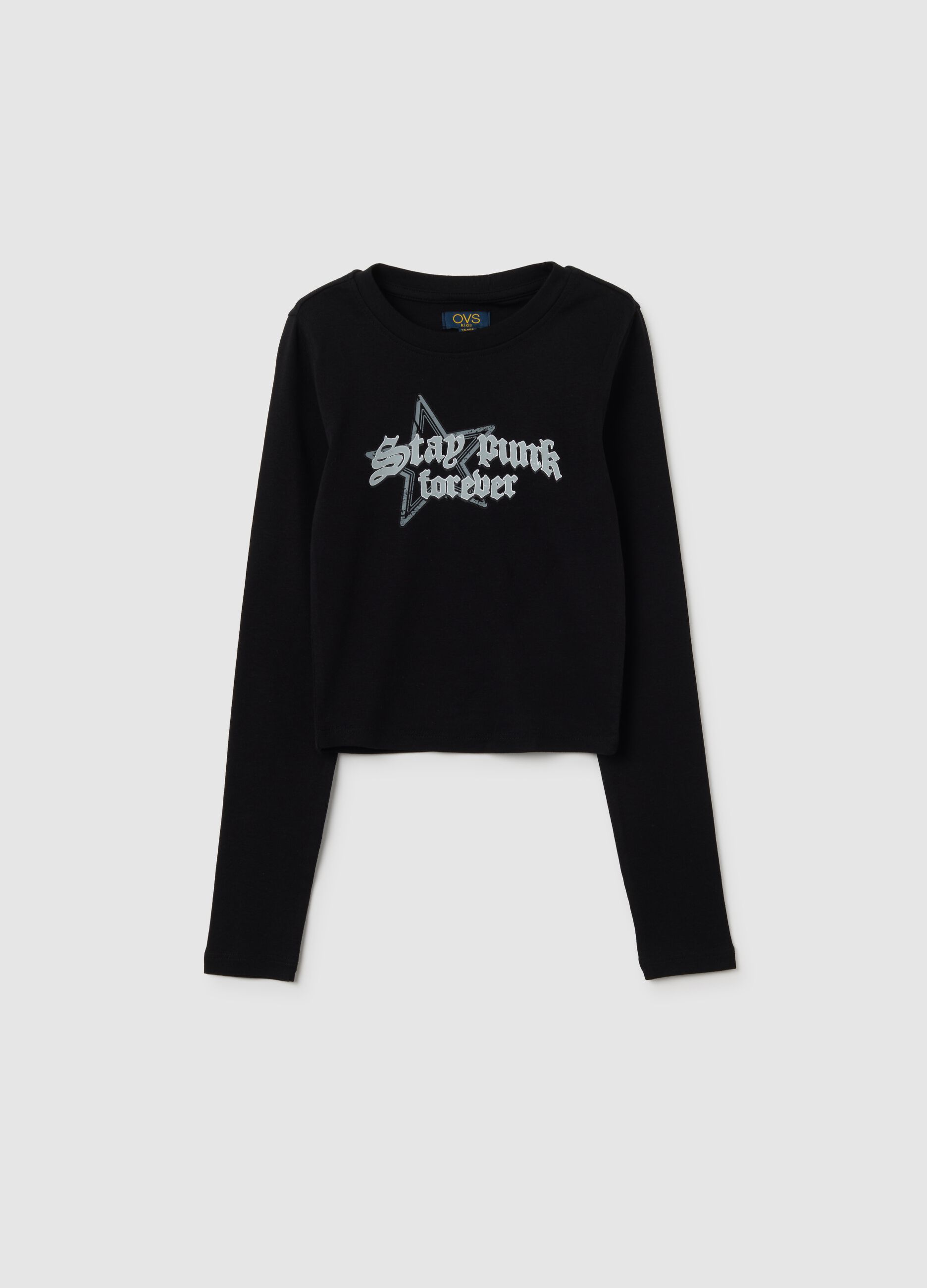 Girls' black stretch cotton regular fit top