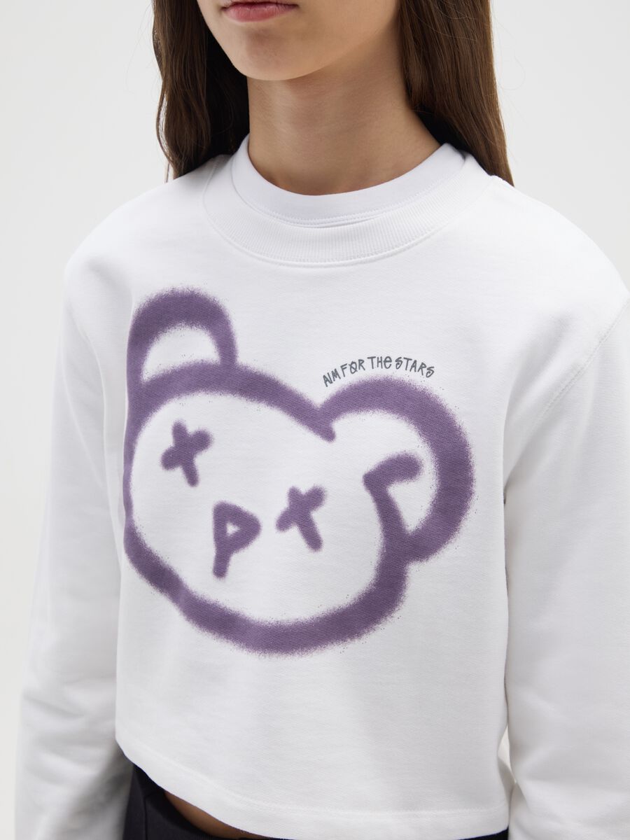 Felpa da ragazza in puro cotone bianca regular fit con stampa_2