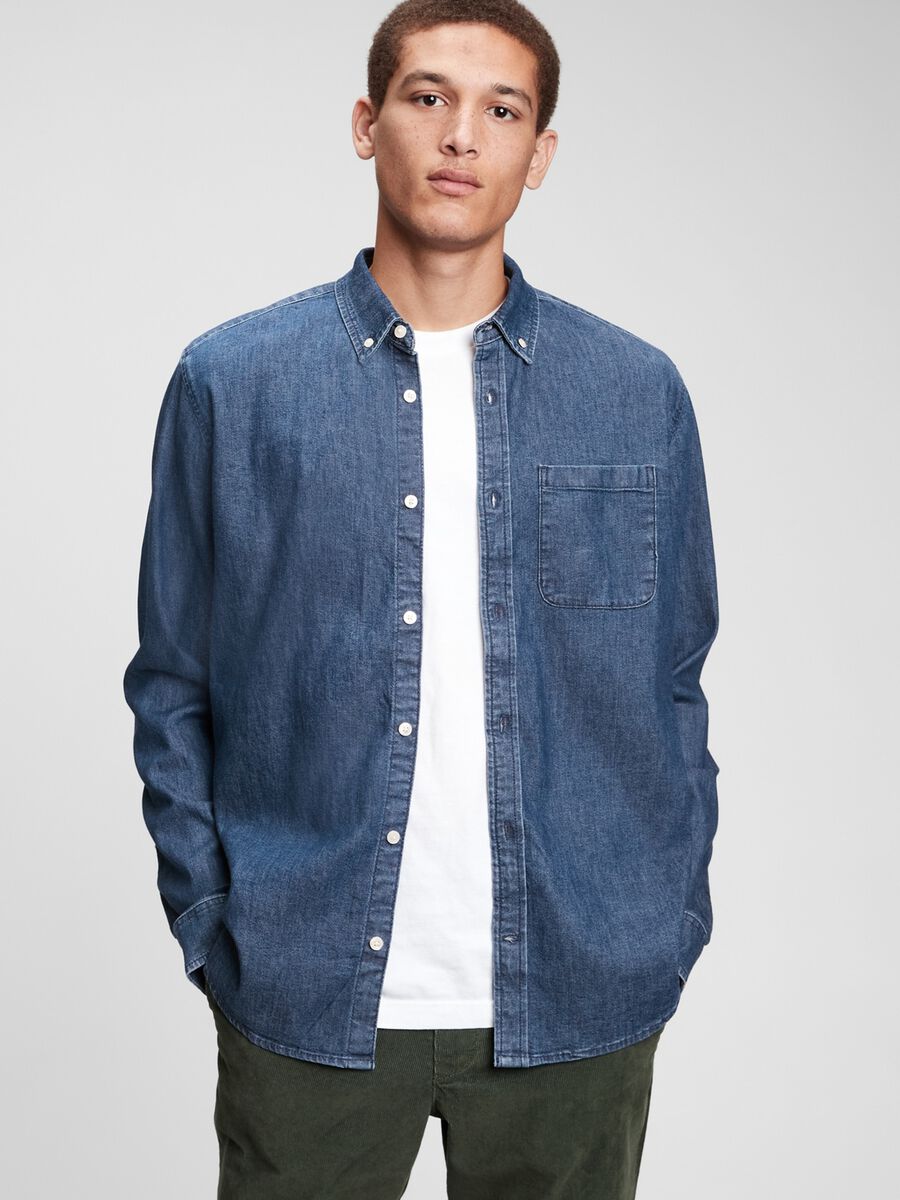 Camicia in denim con tasca_0
