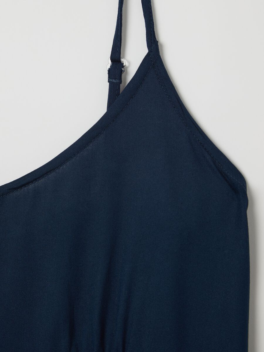 Blue viscose dress with V neck and flounce_5