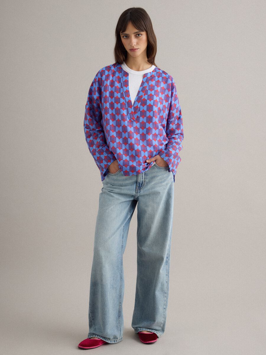 Multicolour Lyocell blend shirt, regular fit, deep V_1