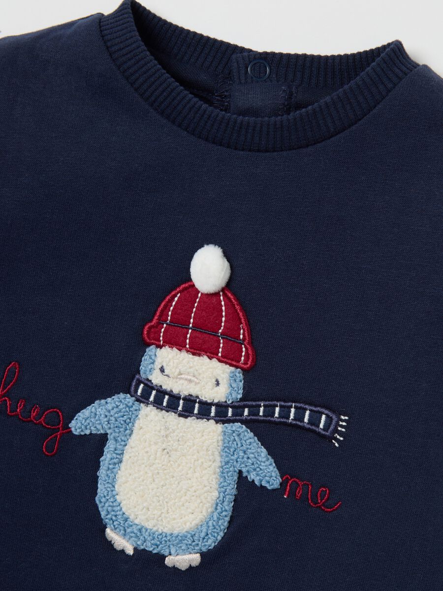 Tutina da neonato in puro cotone blu con ricamo_2