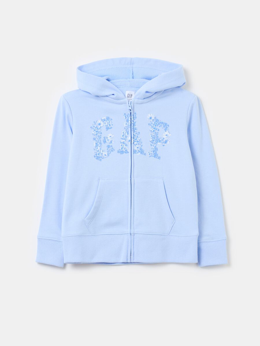 Full-zip sweatshirt with hood and floral logo print_0