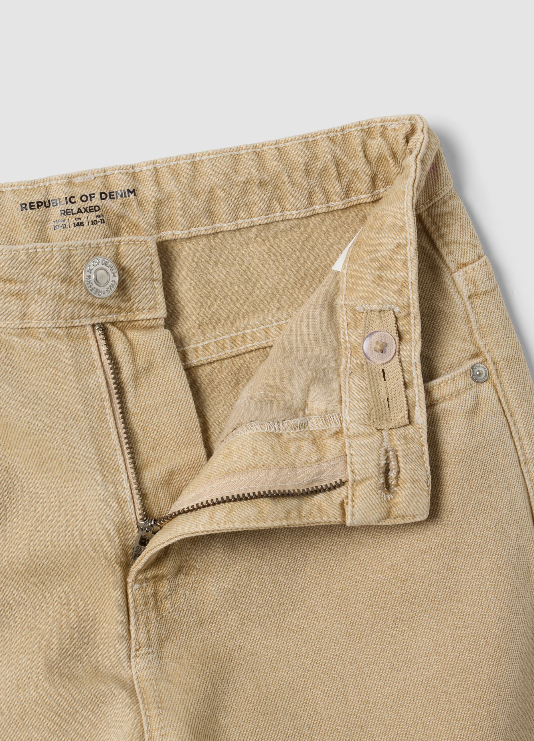 Beige cotton denim jeans, relaxed fit for boys