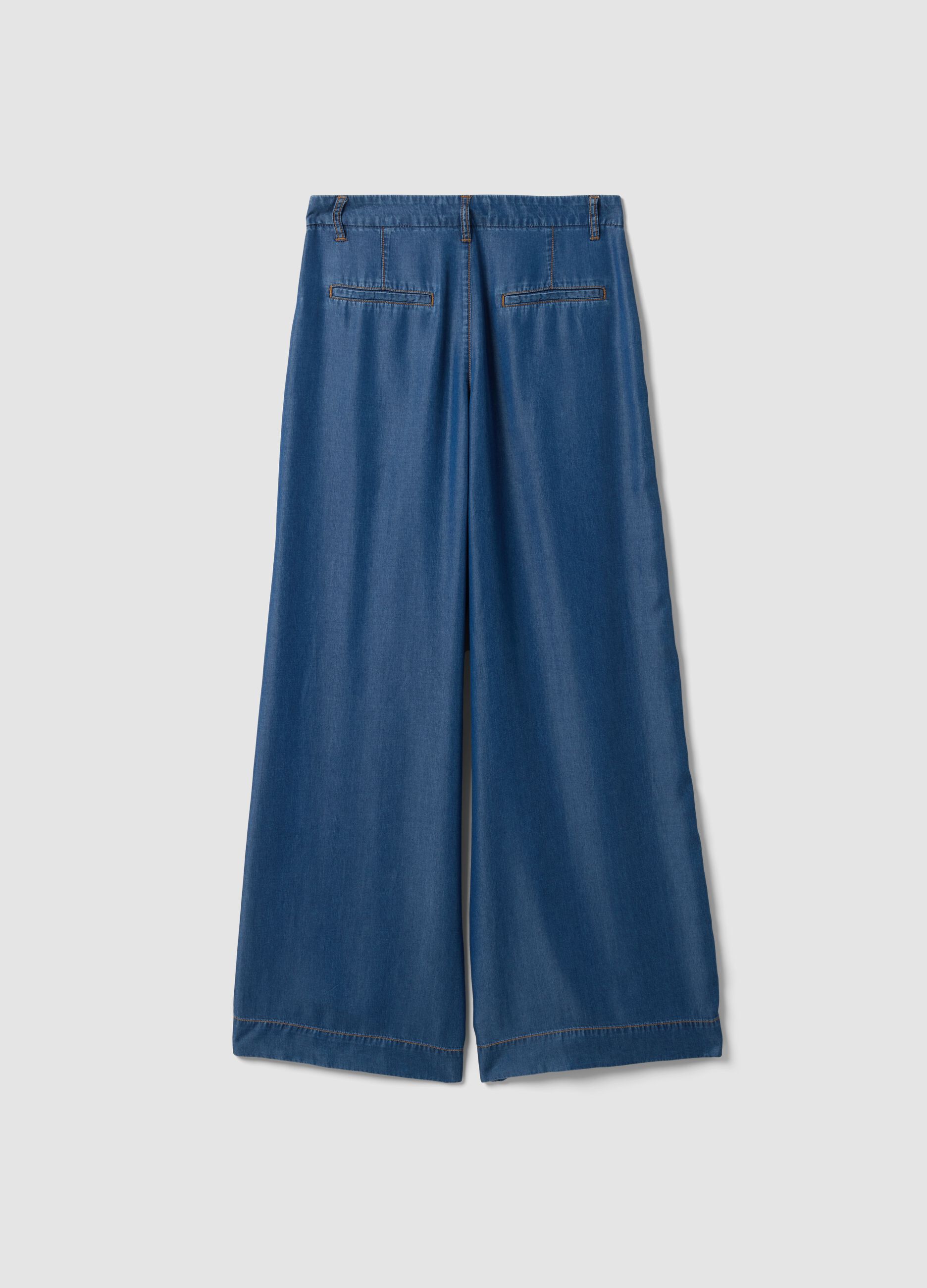 Blue wide-leg jeans in pure lyocell