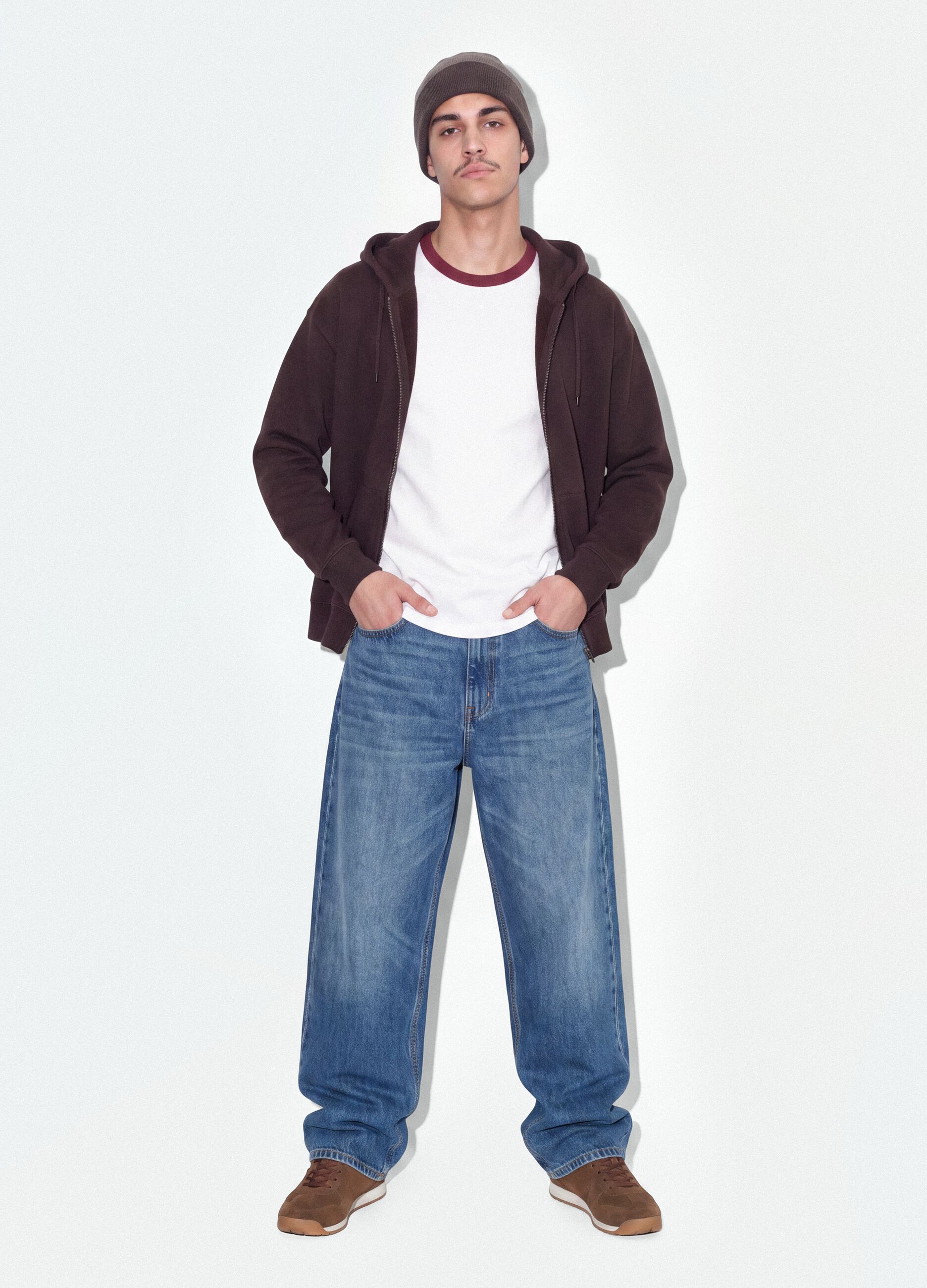 Jeans denim blu in puro cotone loose fit