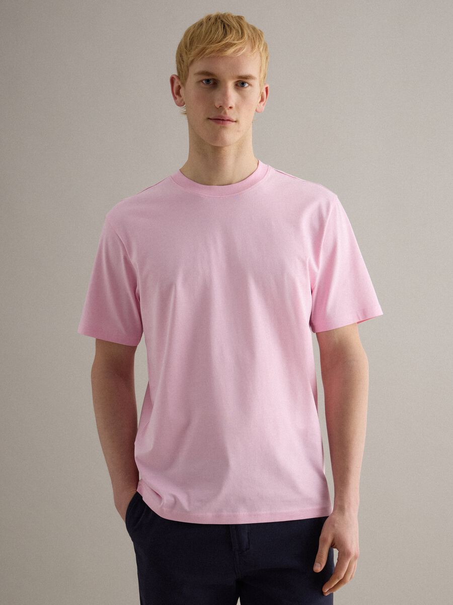 T-shirt girocollo in puro cotone rosa relaxed fit_0