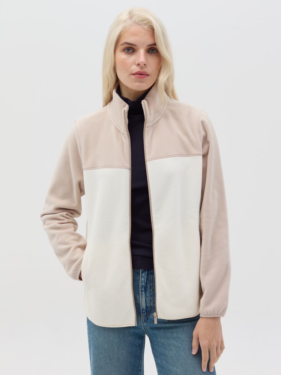 Full-zip sweatshirt in two-tone fleece with high neck_0