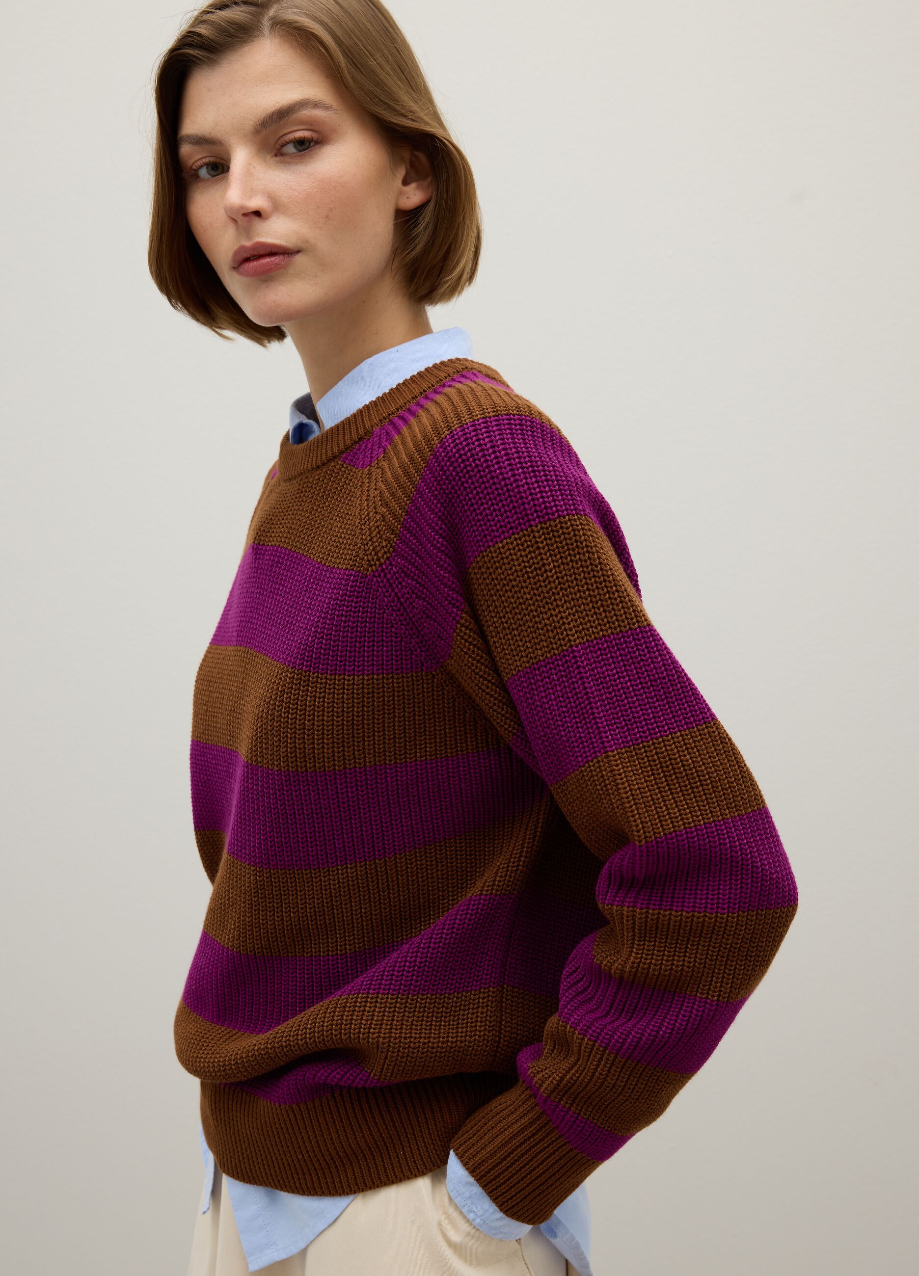 Multicolour Cotton Blend Striped Sweater - Regular Fit