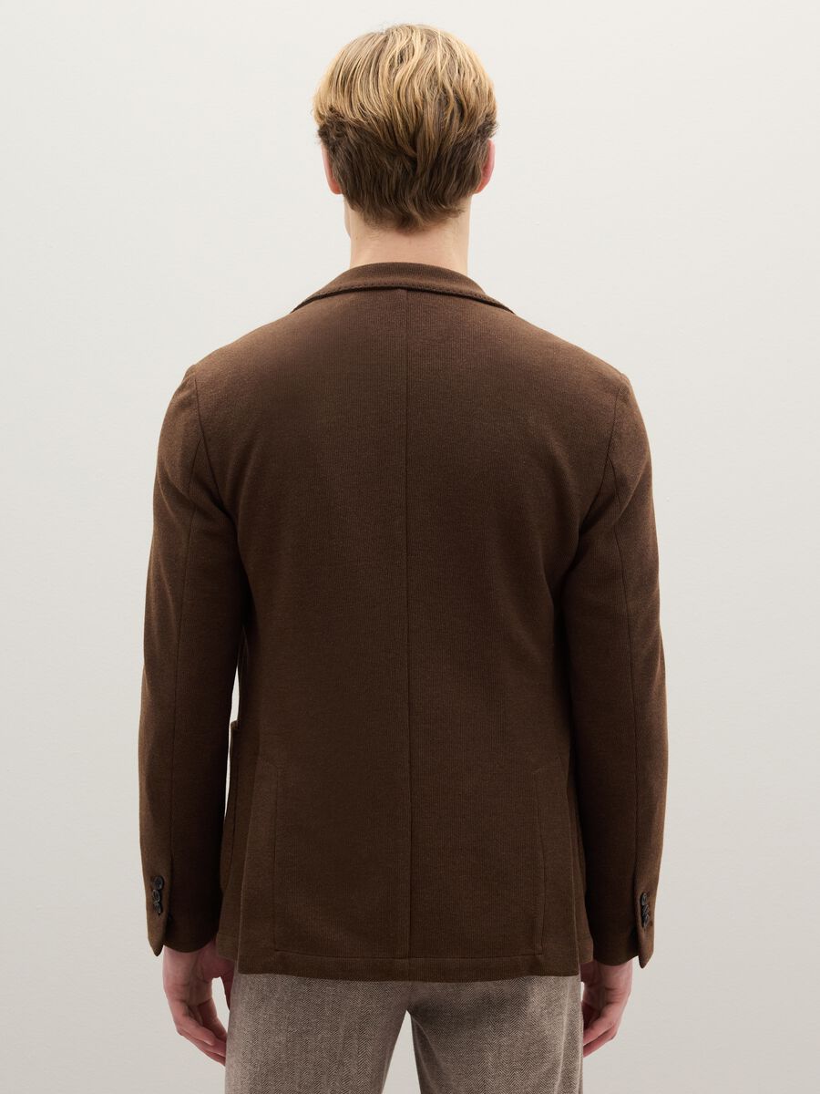 Brown cotton blend regular fit blazer_3