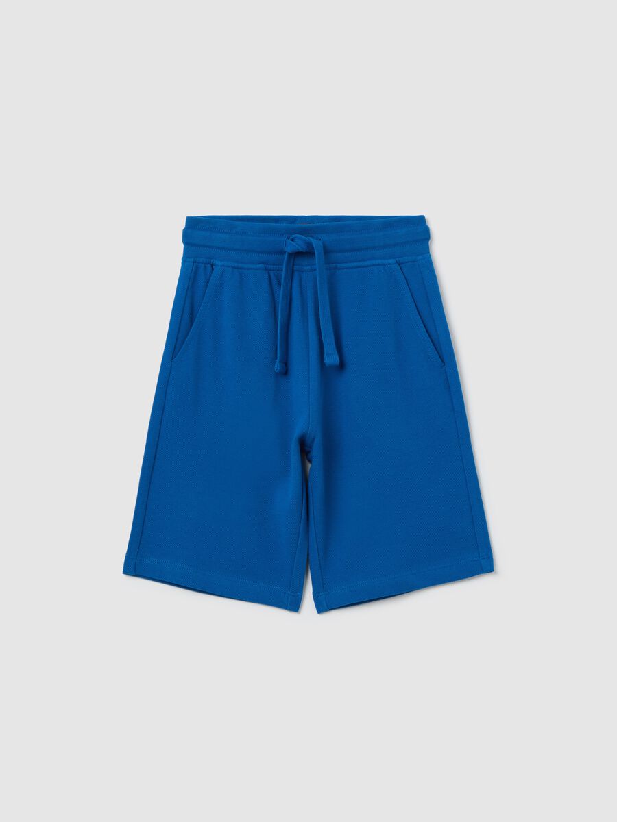 Blue shorts in cotton with drawstring_0