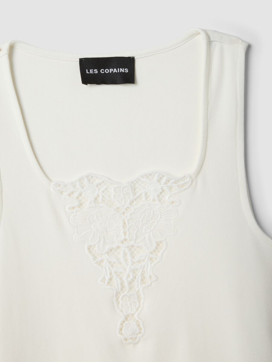 White stretch viscose tank top with embroidered detail_1