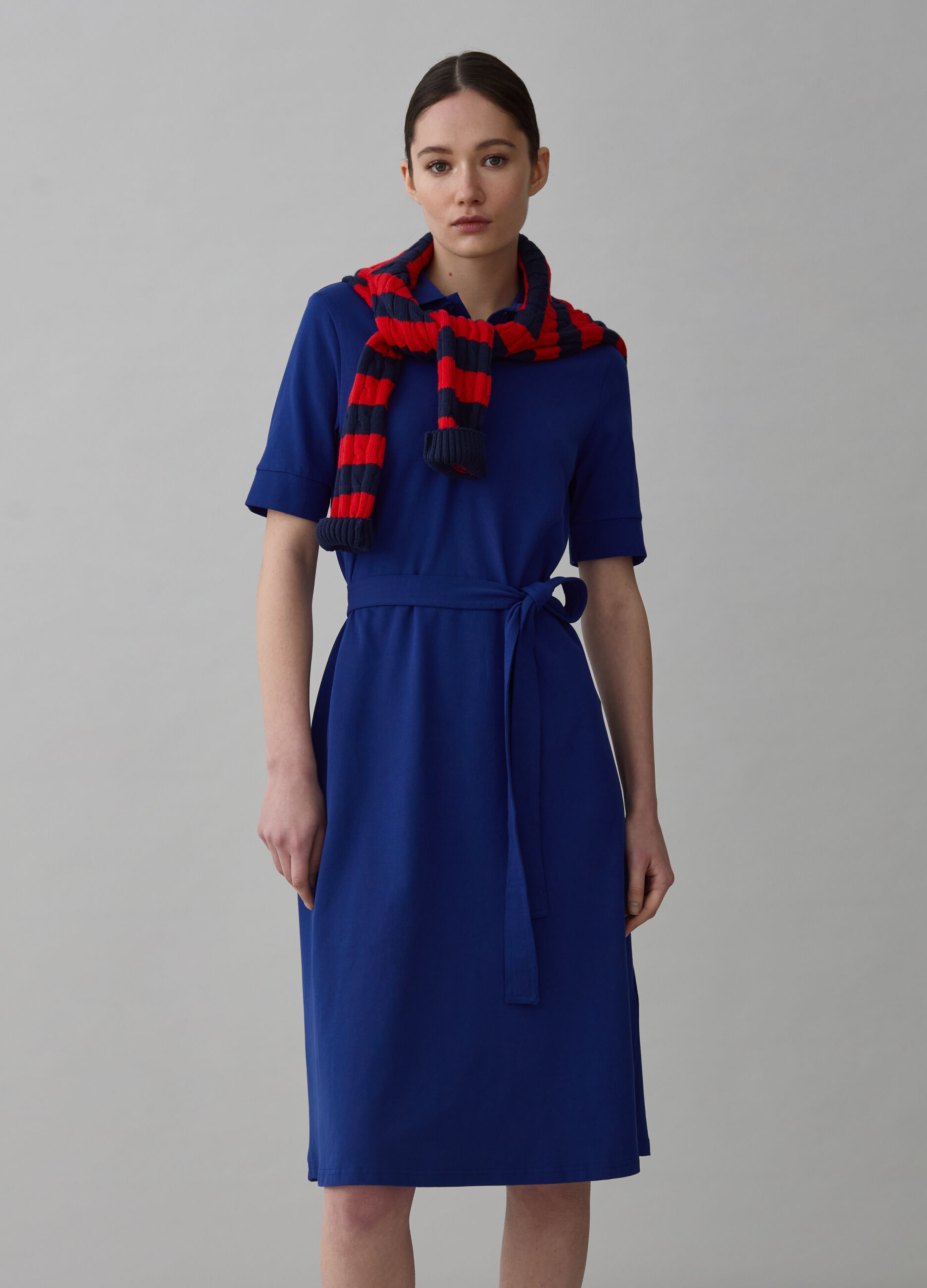 Polo shirt dress in piquet with belt