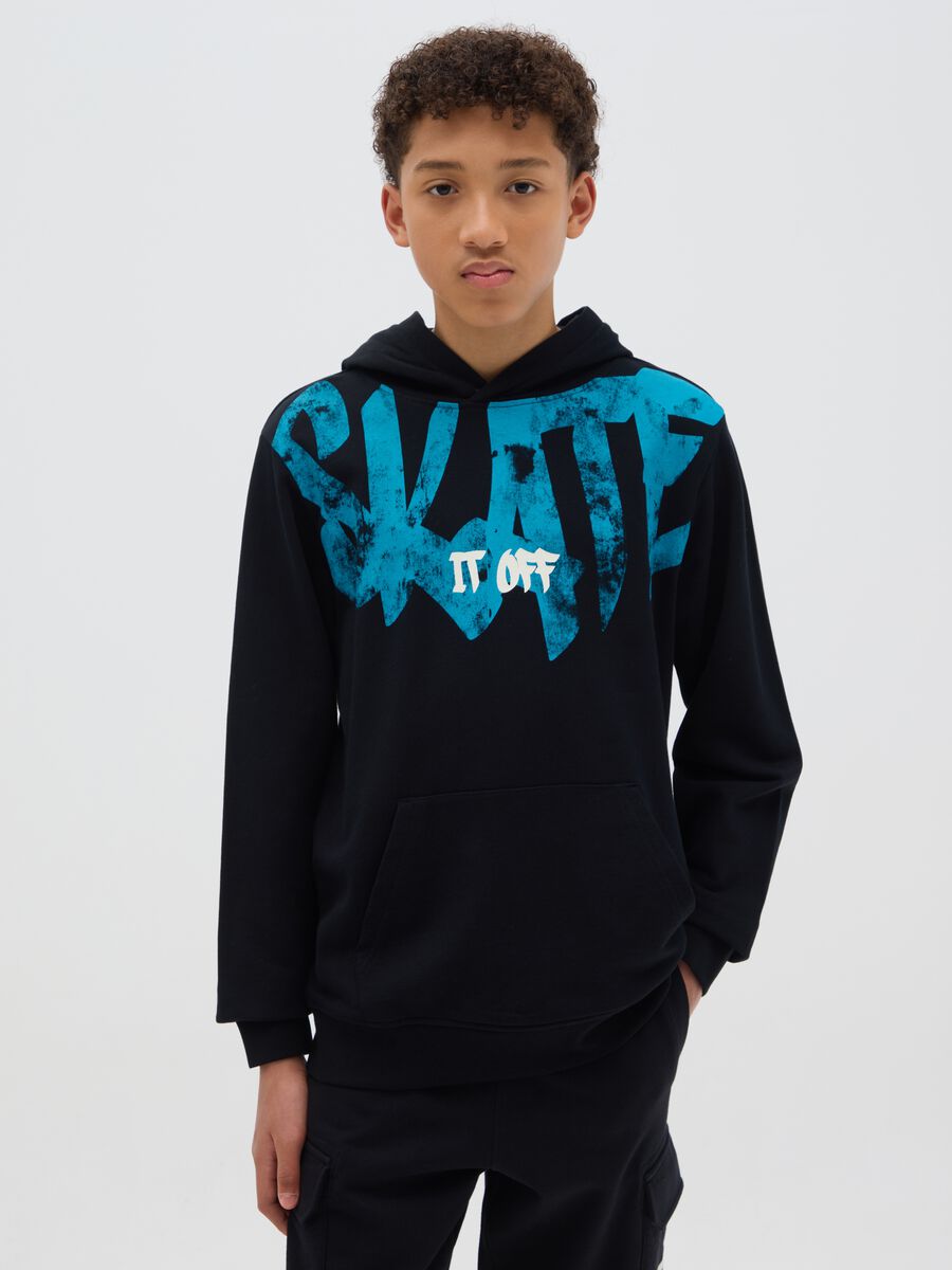 French terry sweatshirt with "Skate it OFF" and hood_0