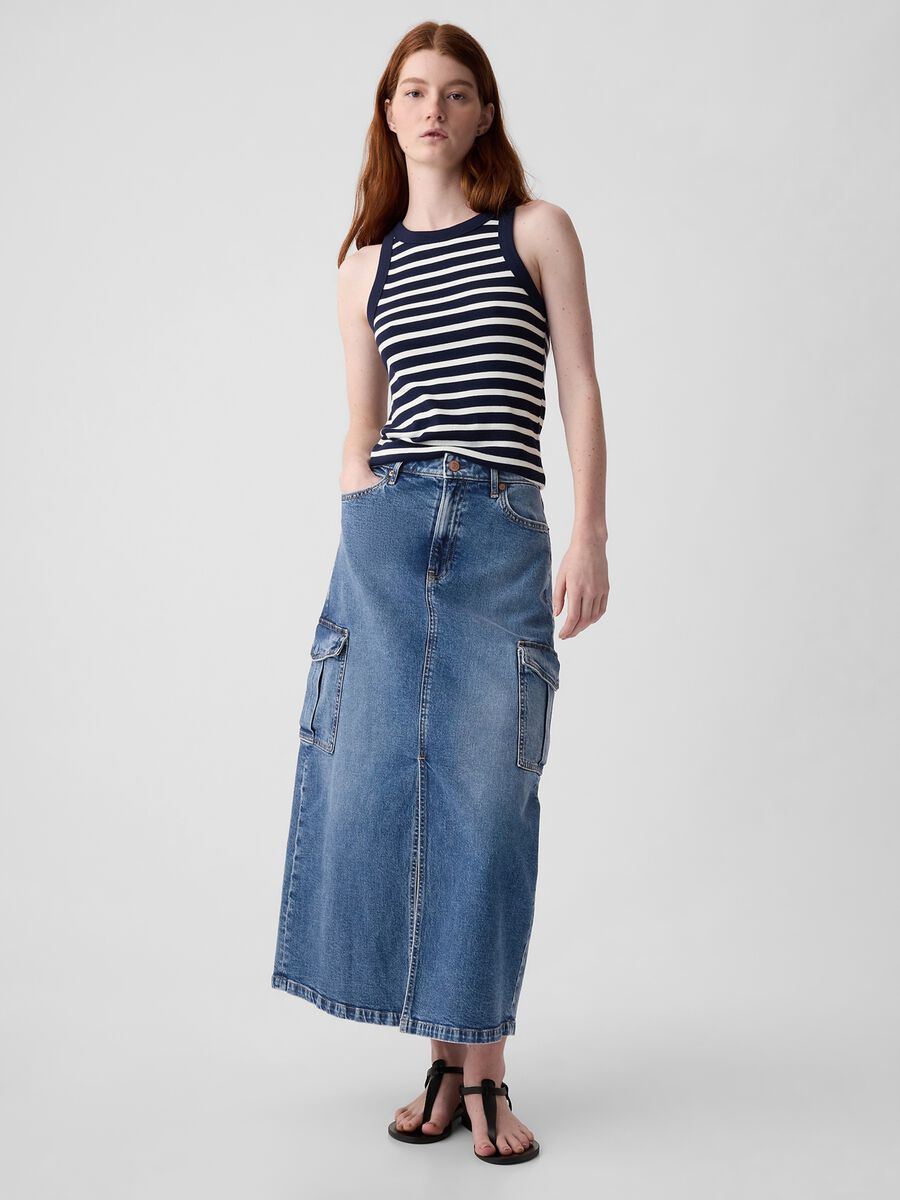 Long cargo skirt in denim_0