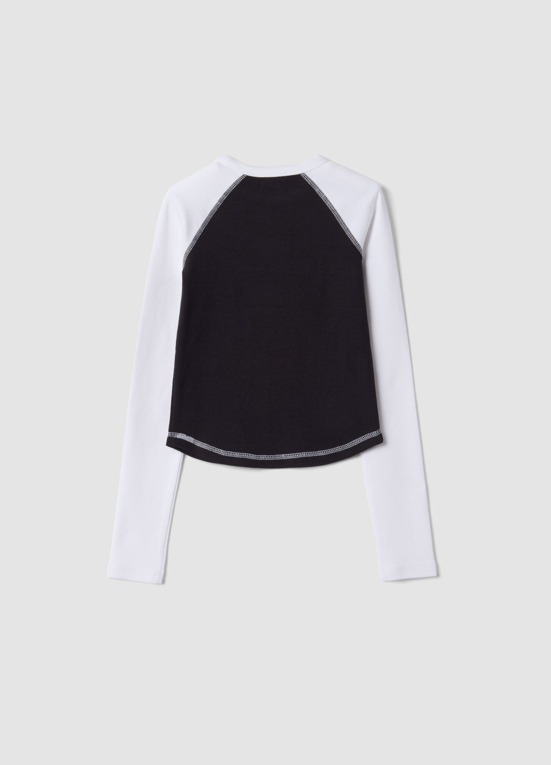 T-shirt blu in cotone elasticizzato con collo a costine