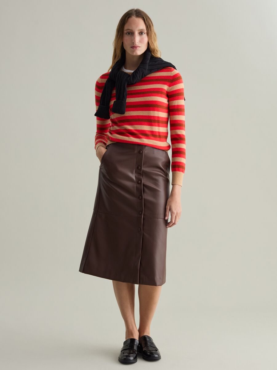 Glossy-effect midi skirt with buttons_0