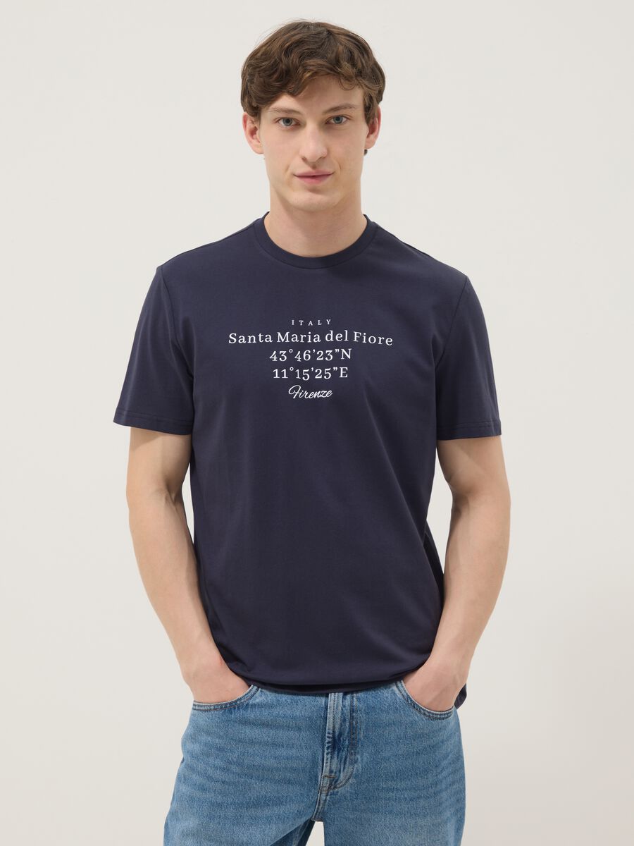 Blue short-sleeved pure cotton regular fit T-shirt_0