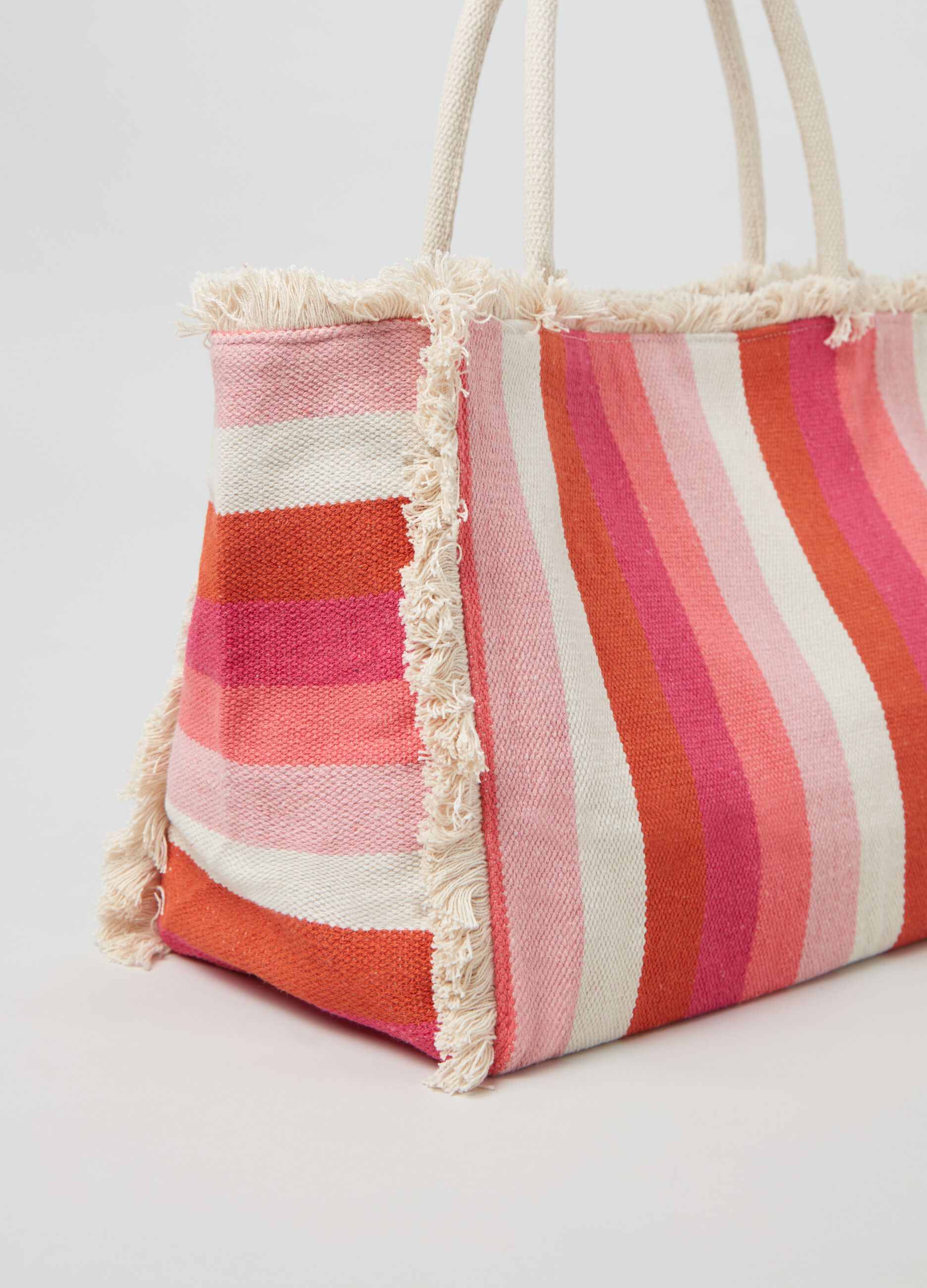 Beach bag in striped cotton