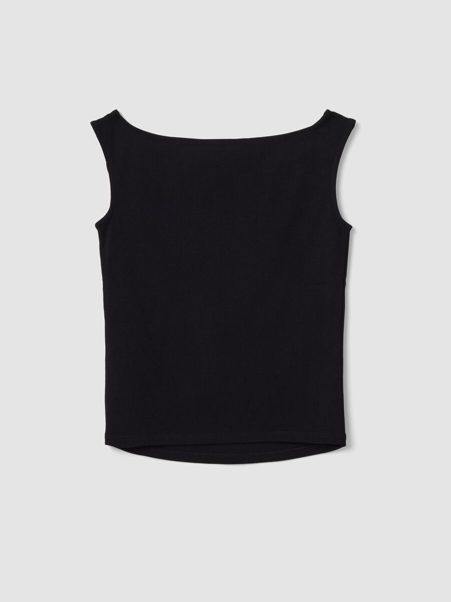 Black stretch cotton top with metal eyelets, regular fit_5