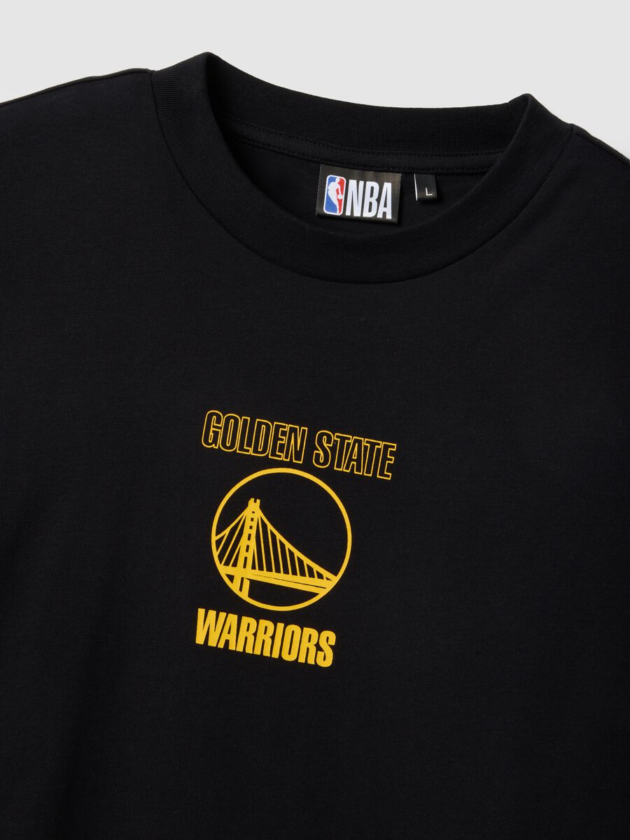 Black pure cotton regular fit T-shirt with Golden State Warriors logo_5