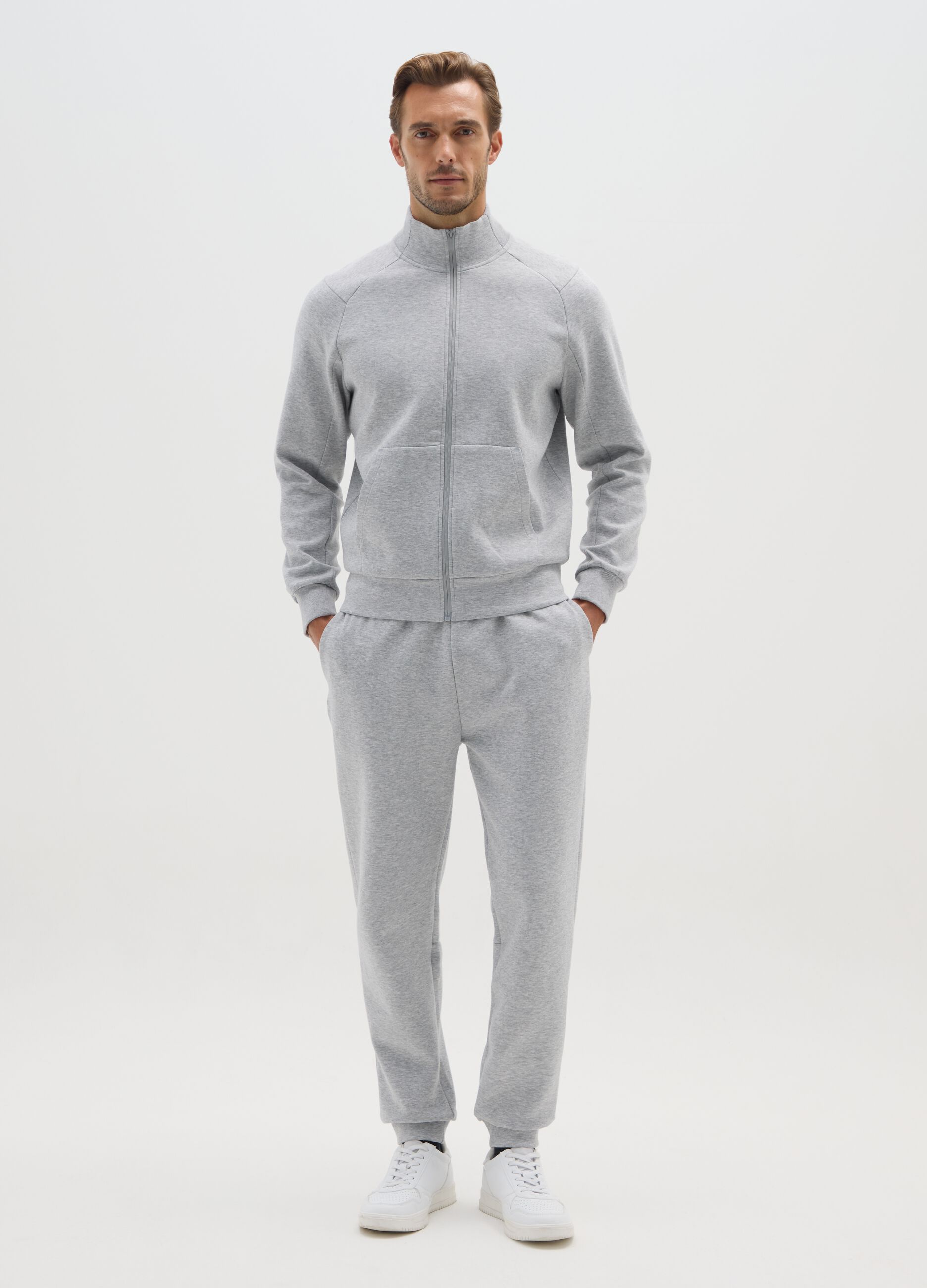 Grey cotton blend regular fit sweatshirt with zip
