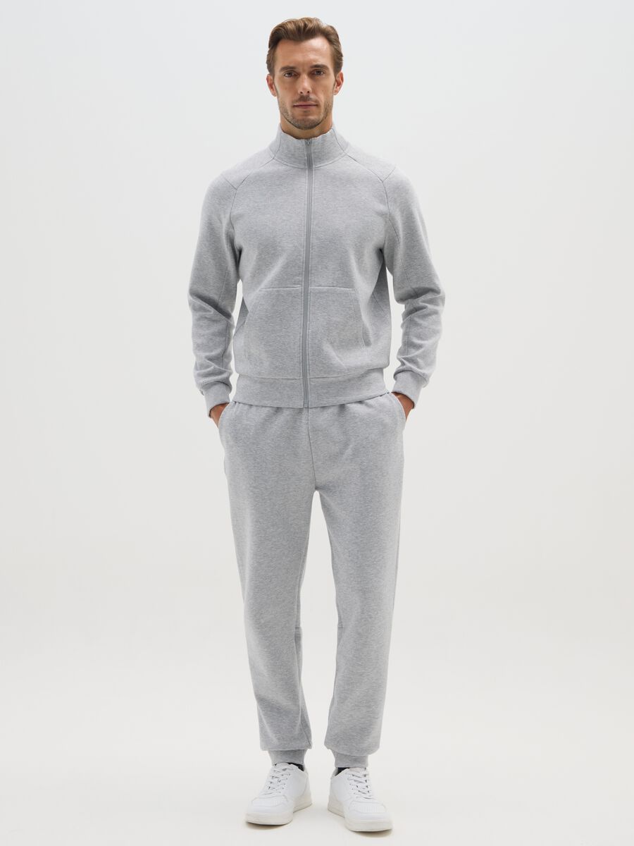 Grey cotton blend regular fit sweatshirt with zip_1