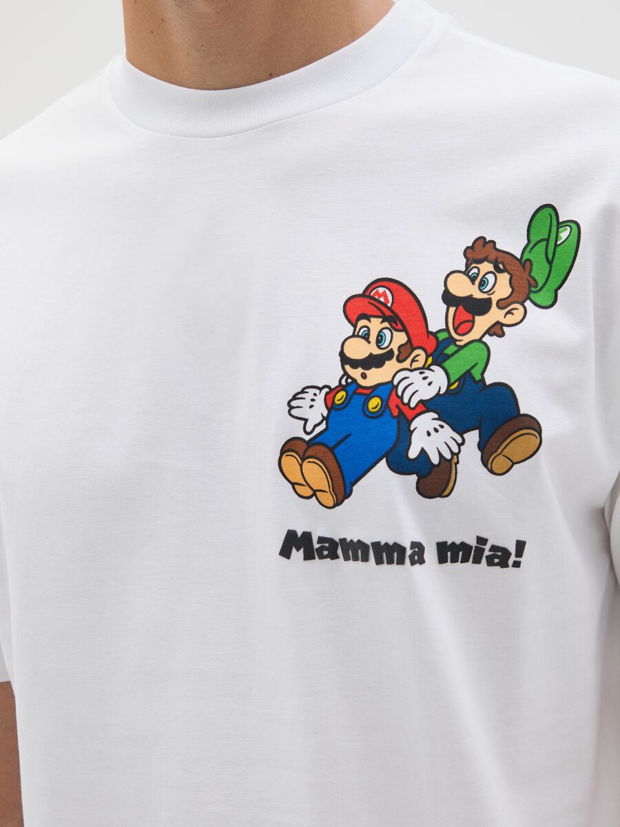 Relaxed fit white pure cotton t-shirt featuring Super Mario_3