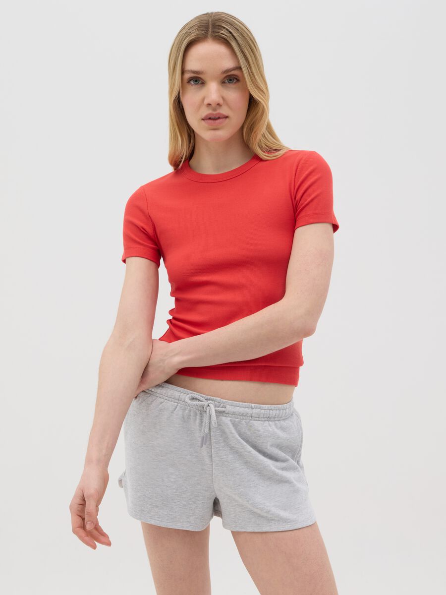 Red short-sleeved stretch cotton T-shirt_0