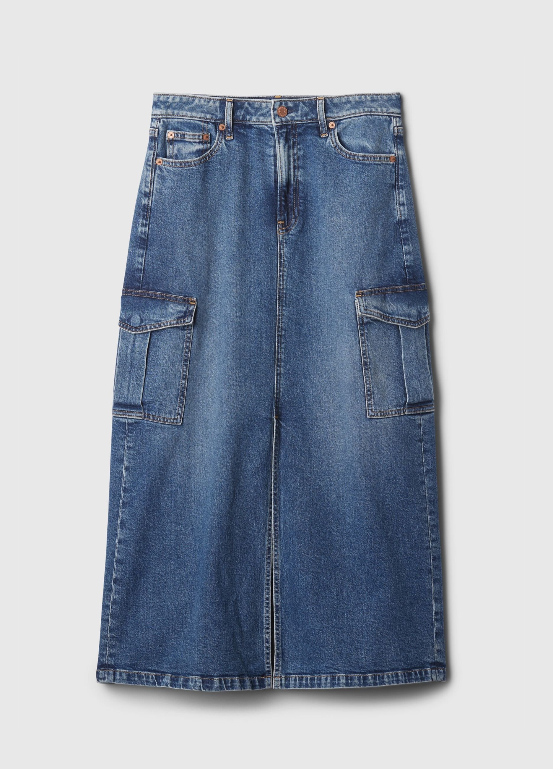 Long cargo skirt in denim