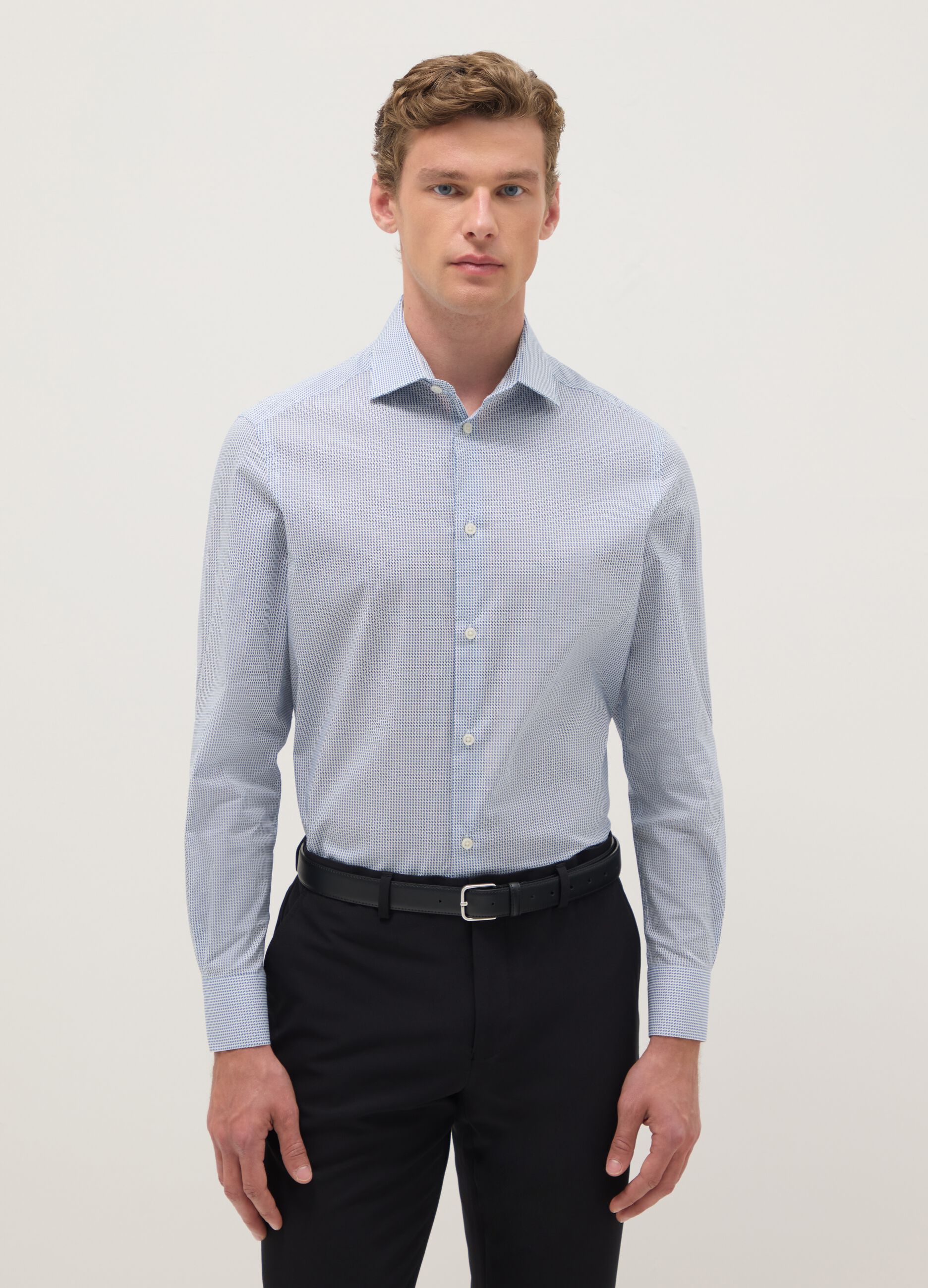 Multicolour cotton shirt with stretch micro-checks regular fit