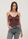Brown stretch cotton fitted top with lace trim_0