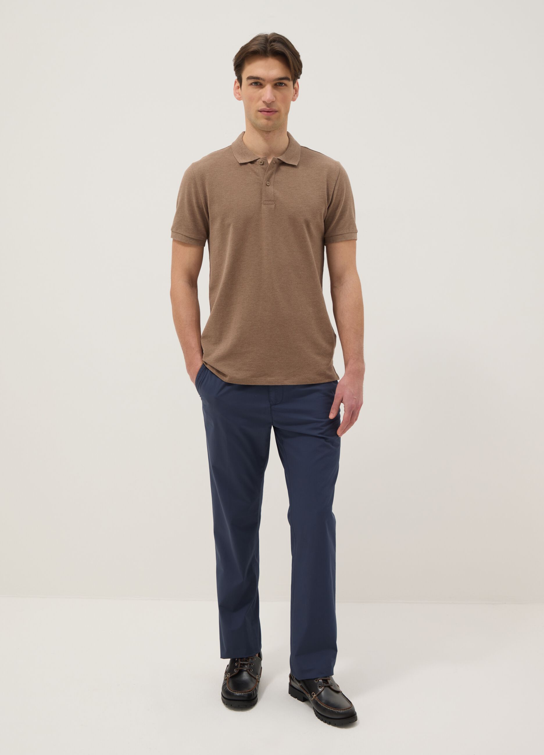 Brown pure cotton short-sleeve regular fit polo