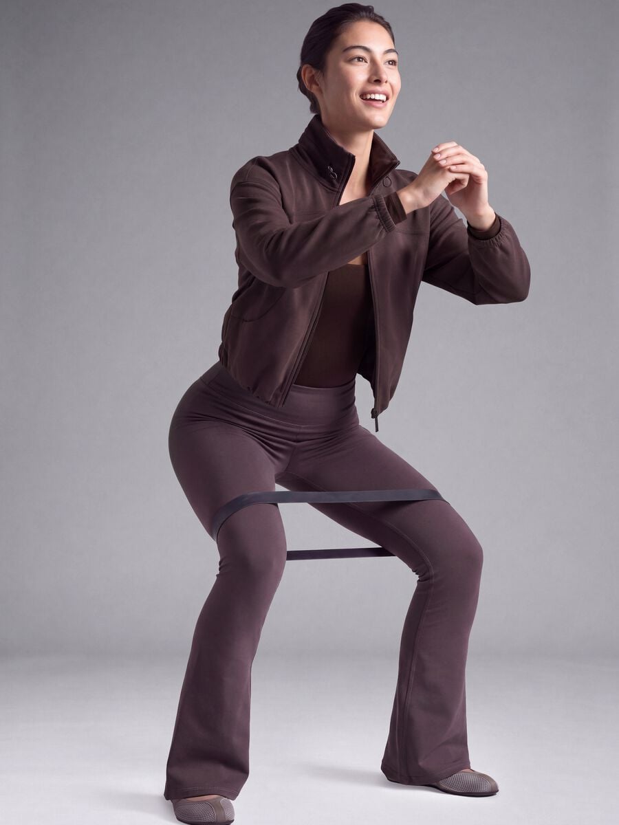 Leggings viola flare in tessuto elasticizzato_0