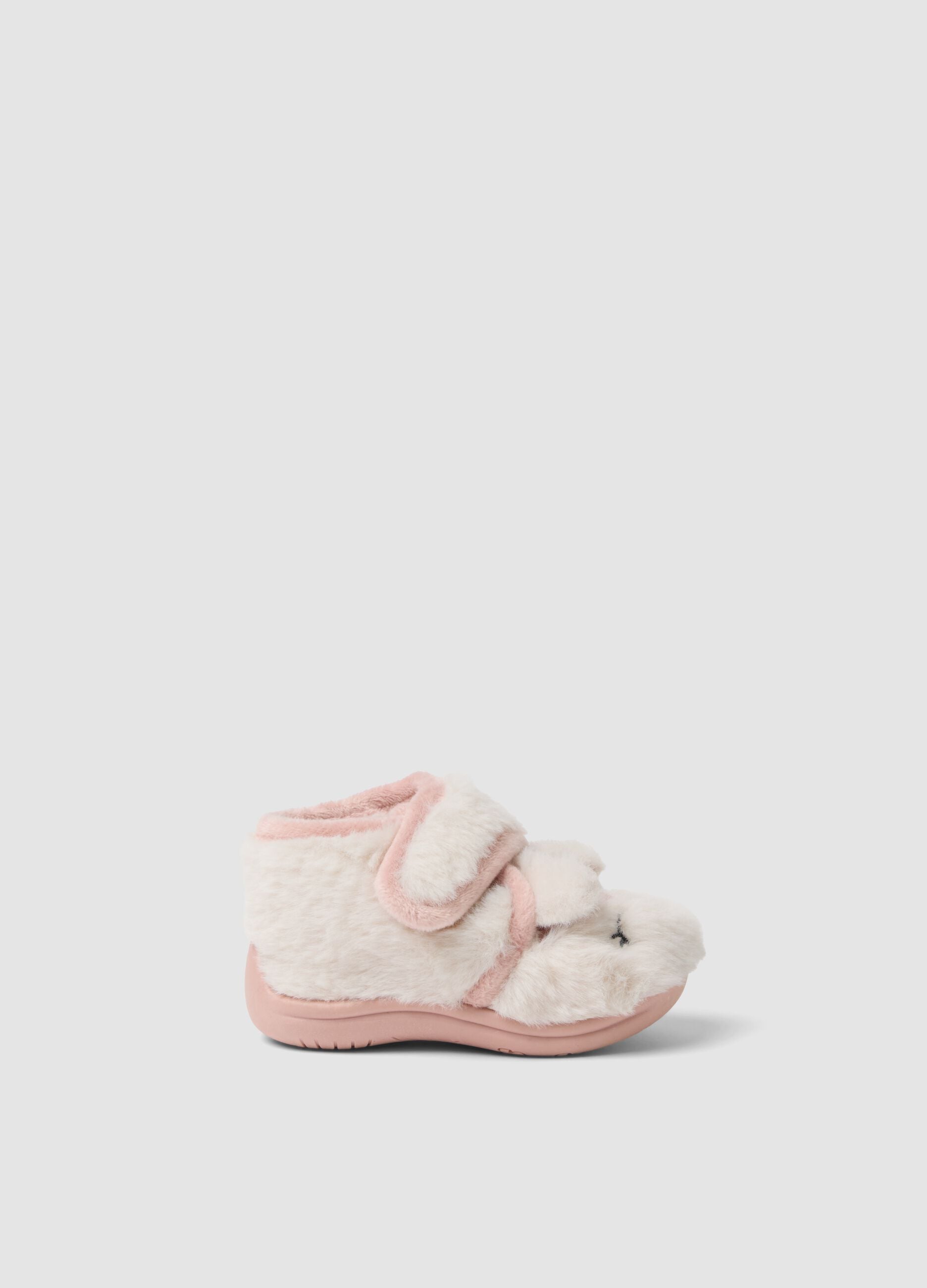 Pink animal motif slippers for baby girls and toddlers