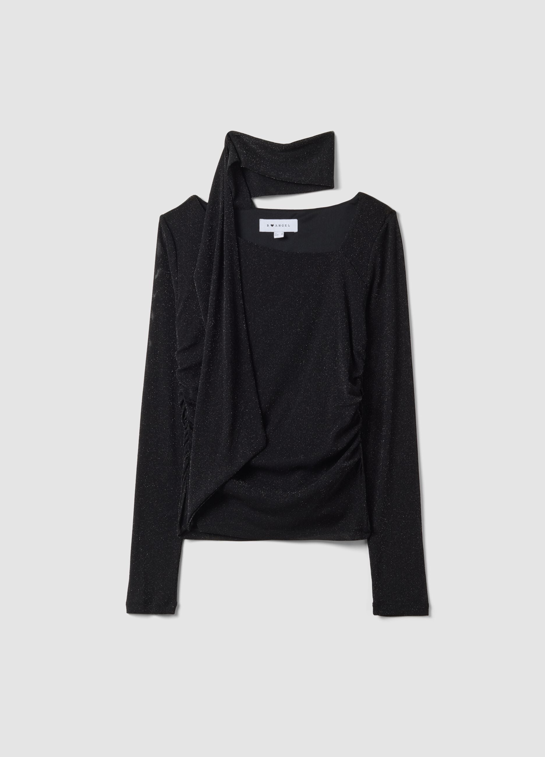 Black stretch jersey top with draped insert, slim fit