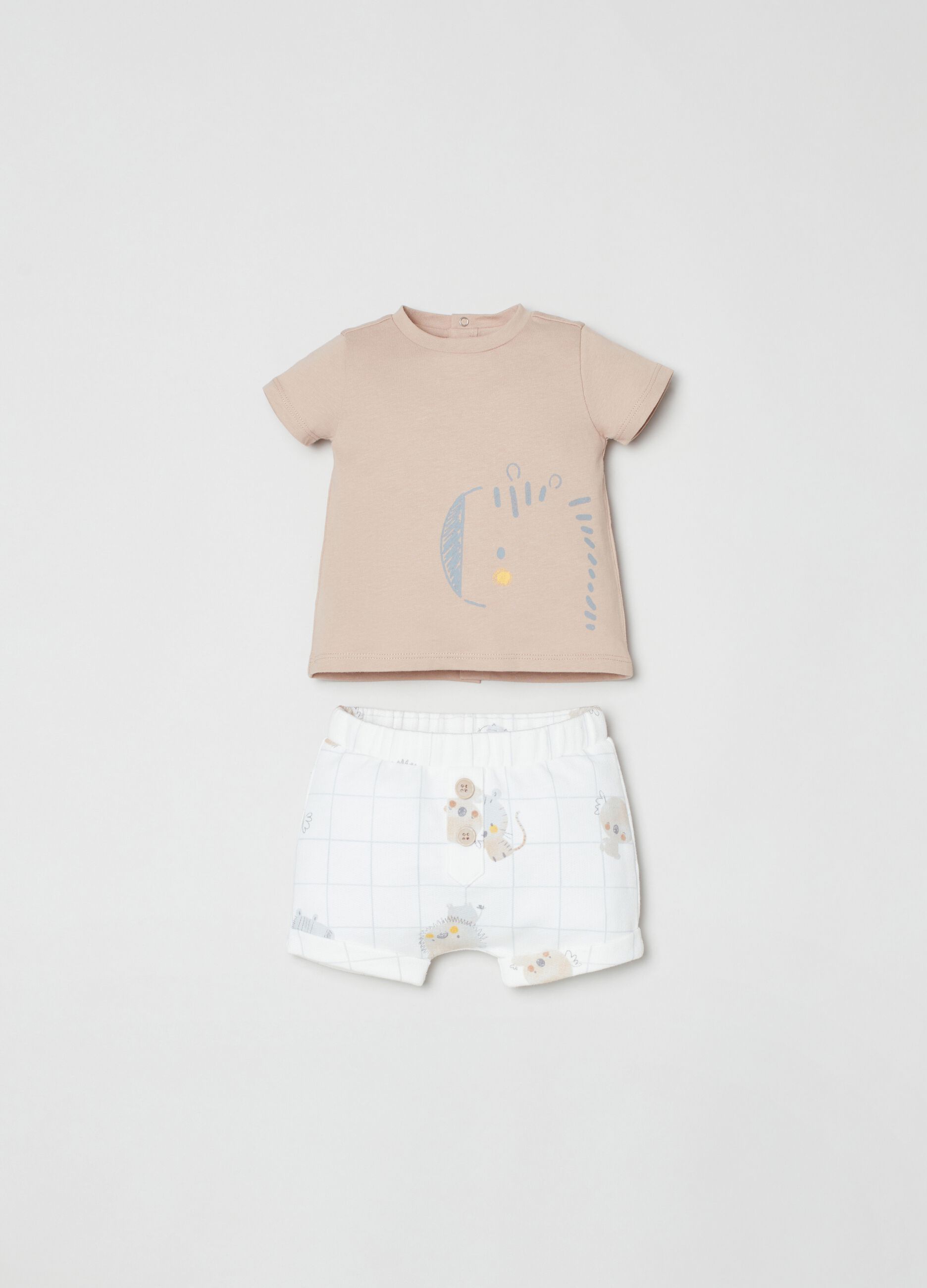 Set t-shirt e shorts in cotone con stampa
