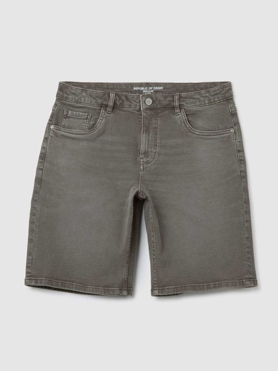 Men's grey denim regular fit shorts_0