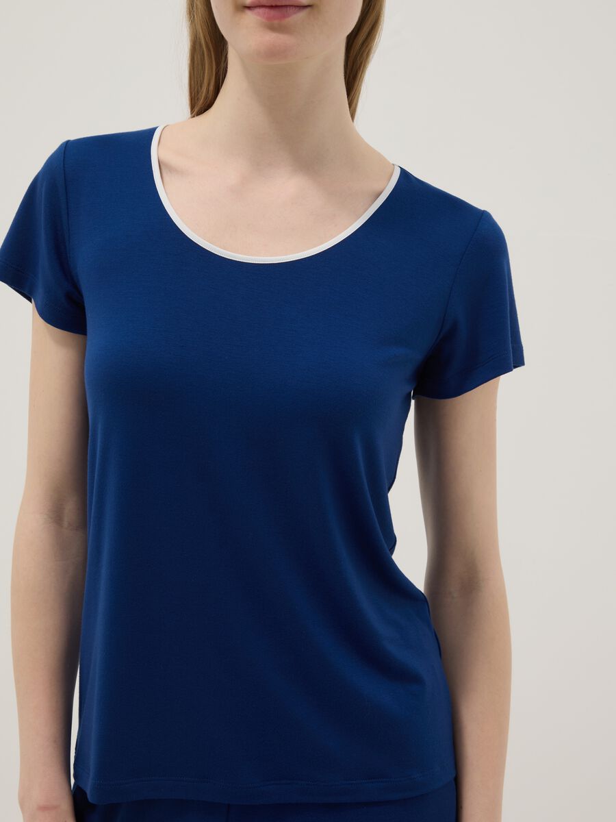 Blue Regular Fit Stretch Viscose Blend Pyjama Top_3