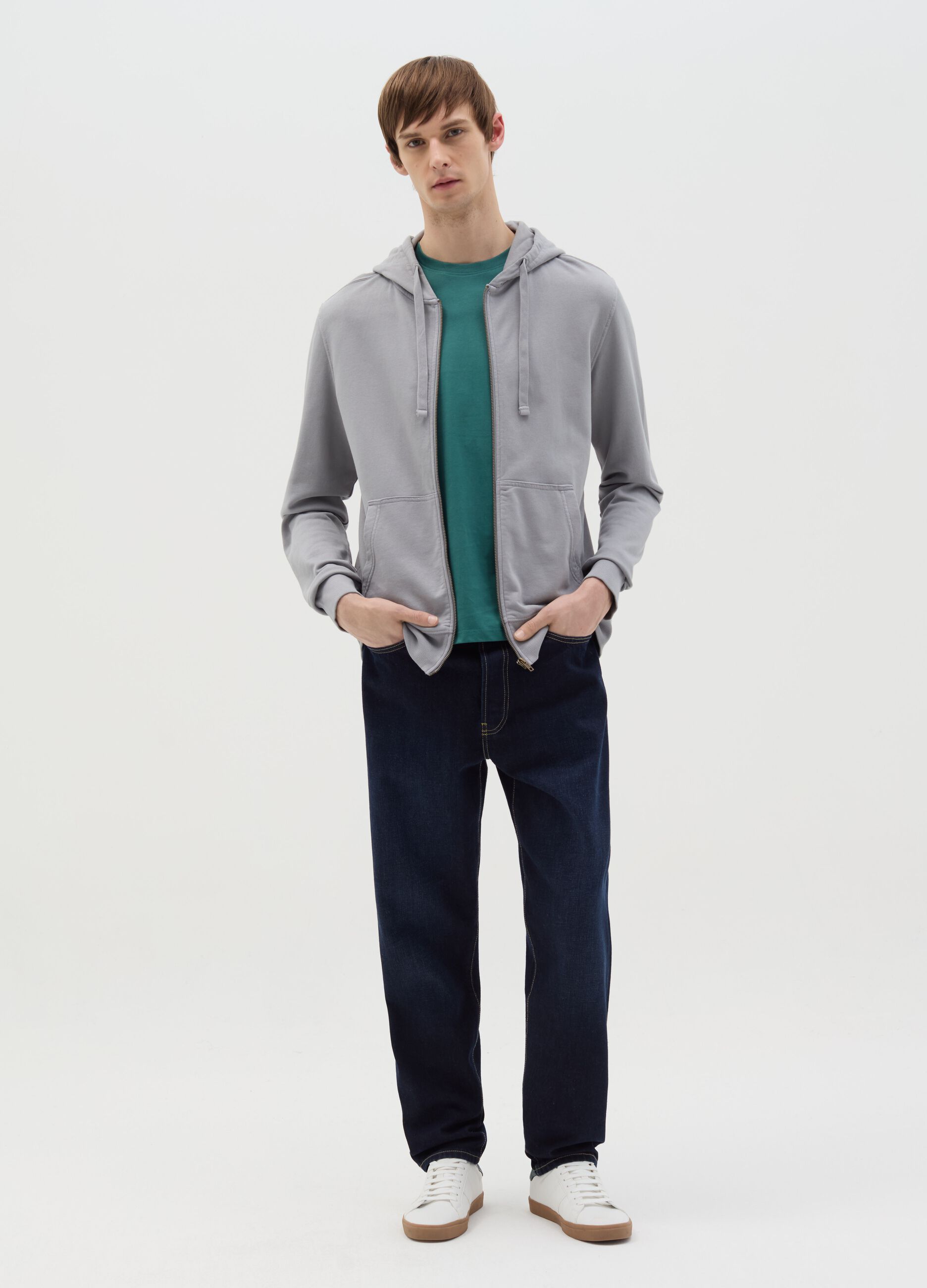 Full-zip sweatshirt in cotton with hood