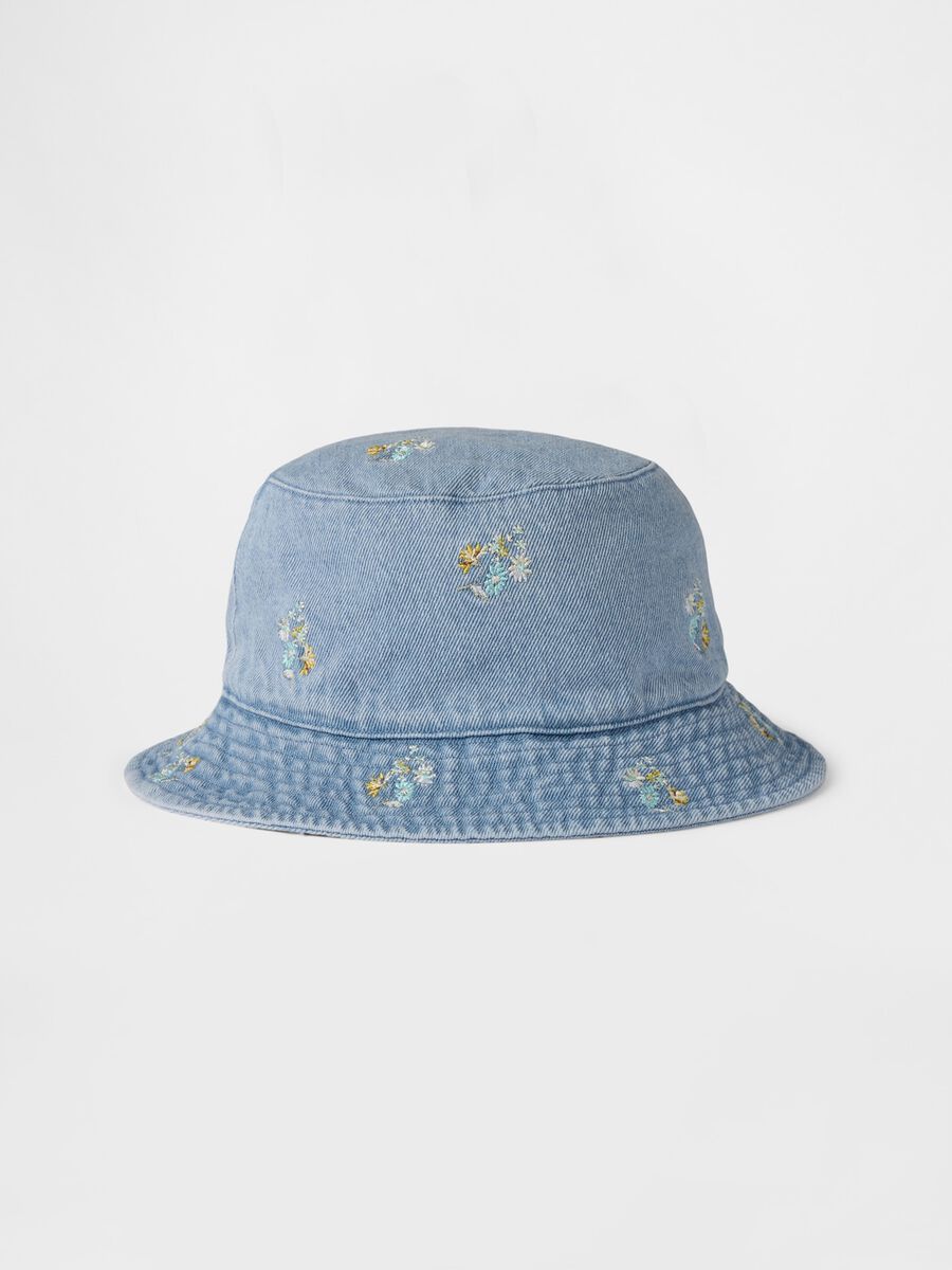 Girl's Denim Hat with Floral Patterns_0