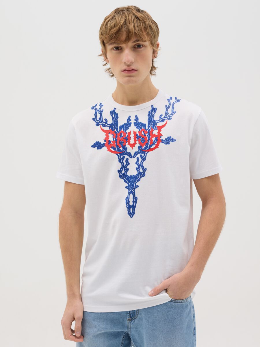White short-sleeved T-shirt with lightning print_0